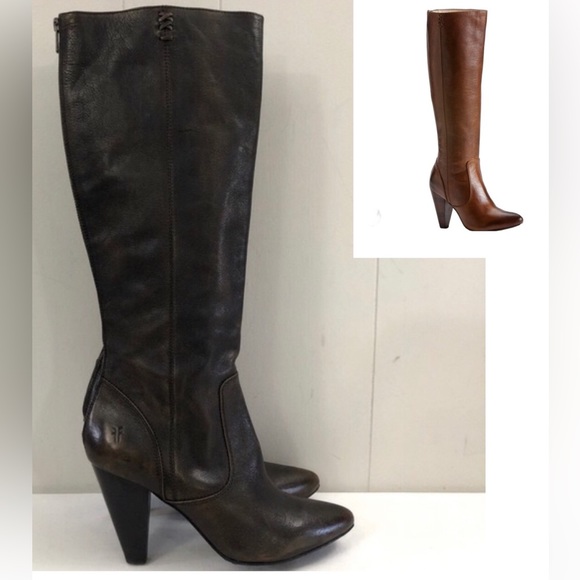 FRYE l Sz 9.5 l REGINA Zip Heel Tall Leather Dress Boots - Picture 1 of 16